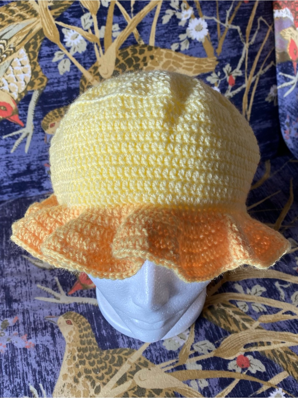 Two Tone Yellow Crochet Handmade Bucket Hay Ruffle Rim - Picture 2 of 6